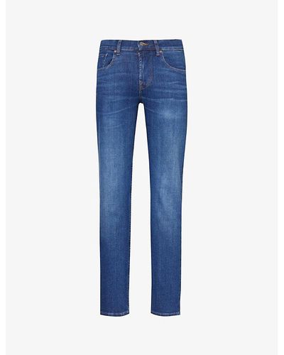 7 For All Mankind Slimmy Tapered Tapered Low-rise Stretch-denim Jeans - Blue