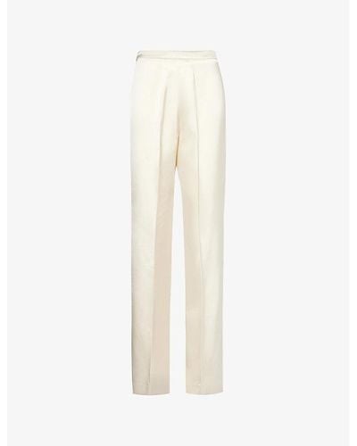 Another Tomorrow Pintuck High-rise Straight-leg Satin Trousers - White