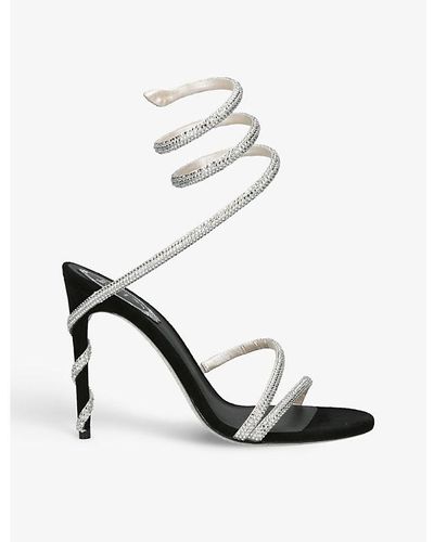 Rene Caovilla Cleo Crystal-embellished Suede Heeled Sandals - White