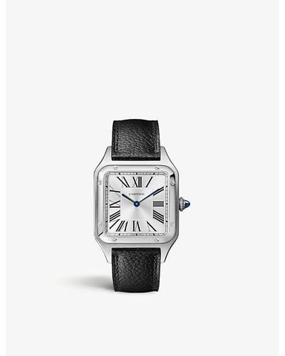 Cartier Crwssa0040 Santos Dumont Large Stainless- And Leather Quartz Watch - White