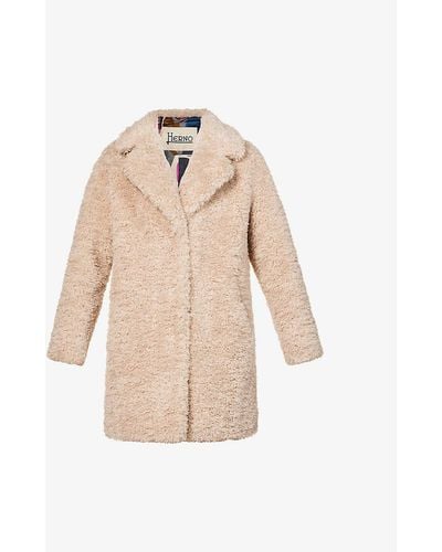 Herno Giaccone Textured Oversized Faux-fur Teddy Coat - Natural