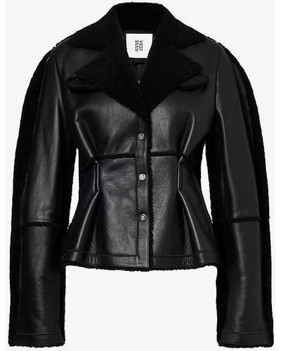 Anne Vest Jenny Pleated Regular-fit Shearling Jacket - Black