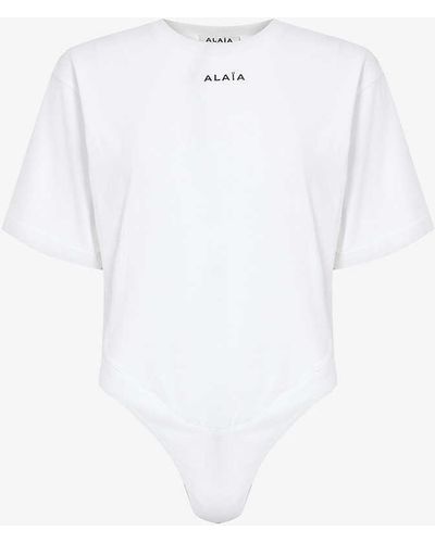 Alaïa Brand-embroidered Round-neck Cotton-jersey Body - White