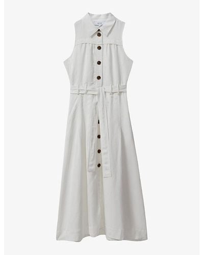 Reiss Heidi Button-down Belted-waist Woven Midi Dress - Gray