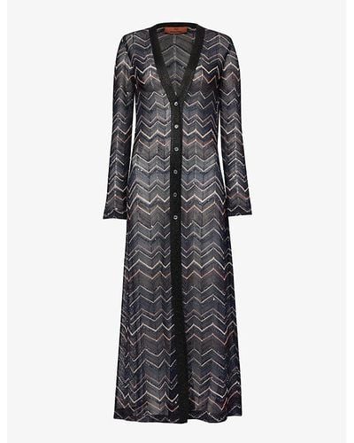 Missoni Chevron-pattern Sequin-embellished Knitted Cardigan - Gray