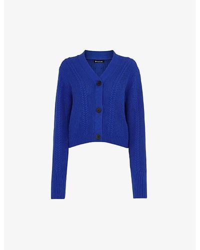 Whistles Cropped Cable-knit Cotton Cardigan - Blue