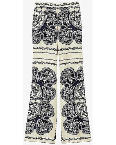 Sandro Graphic-print Wide-leg Mid-rise Satin Trousers - Grey