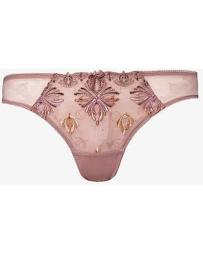 Chantelle Champs Elysées Embroidered Stretch-mesh Tanga Briefs X - Pink