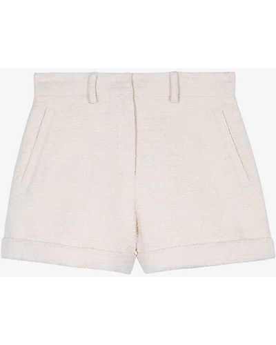 The Kooples Turn-up High-rise Cotton-blend Shorts - White