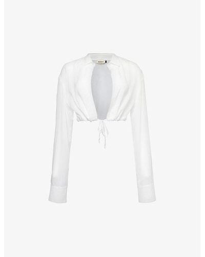 MISBHV Long-sleeved Tie-hem Recycled Viscose-blend Shirt - White