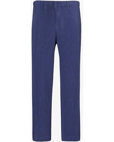 Homme Plissé Issey Miyake Pleated Straight-leg Regular-fit Knitted Trousers - Blue