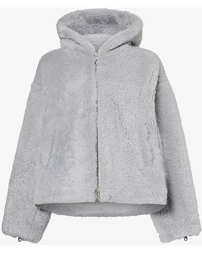Cole Buxton Soft-curl Hooded Shearling Jacket - Grey