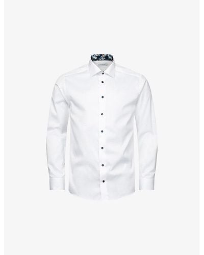 Eton Floral-collar Slim-fit Signature Organic Cotton-twill Shirt - White