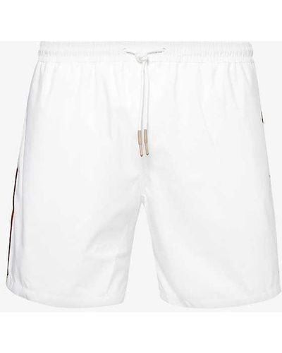 Eleventy Drawstring-waist Flap-pocket Swim Short - White