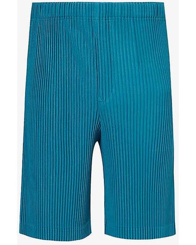 Homme Plissé Issey Miyake May Pleated Knitted Shorts - Blue