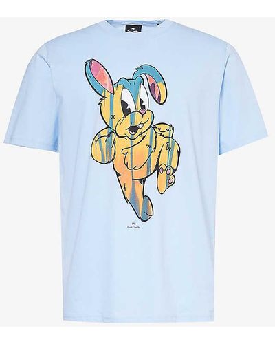 PS by Paul Smith Painted Bunny Graphic-print Organic-cotton T-shirt Xx - Blue