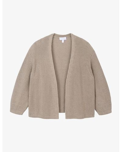 The White Company Collarless Ribbed Organic-cotton Knitted Cardigan - Grey