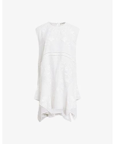 AllSaints Audrina Floral-embroidered Sleeveless Woven Mini Dress - White