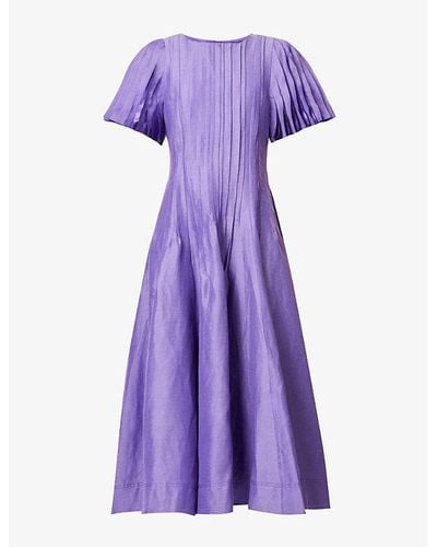 Aje. Nova Pleated Flared-hem Linen-blend Maxi Dress - Purple