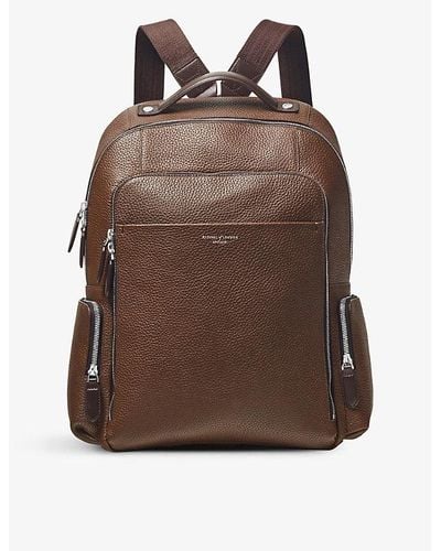 Aspinal of London Reporter Logo-embossed Zipped Grained-leather Backpack - Brown
