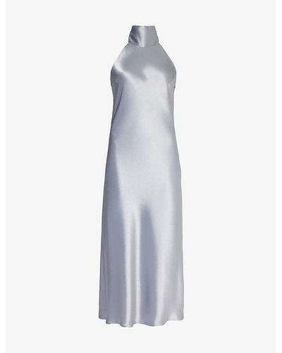 Galvan London Sienna Halterneck Satin Midi Dress - White