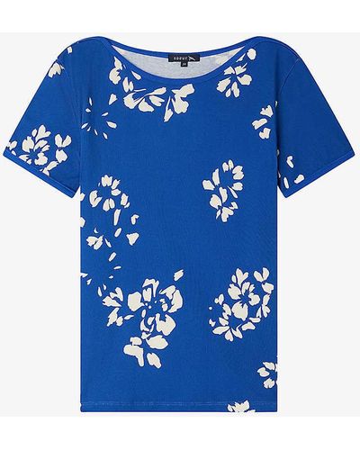 Soeur Albi Floral-print Organic-cotton T-shirt - Blue