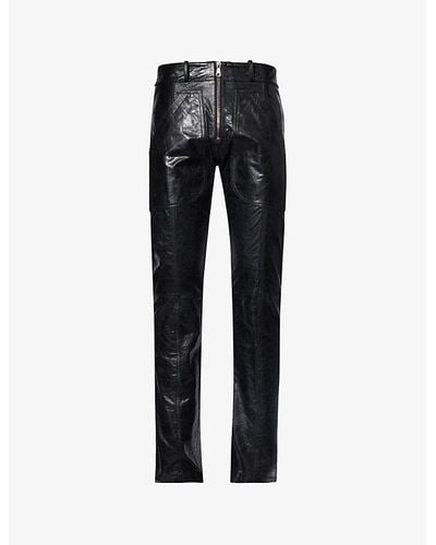 Cole Buxton Stacked Straight-leg Leather Carpenter Pants - Black