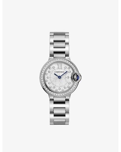 Cartier Crw4bb0034 Ballon Bleu De Steel And 0.56ct Brilliant-cut Diamond Quartz Watch - White