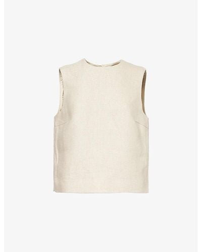 Theory Darted Sleeveless Round-neck Linen Top - Natural
