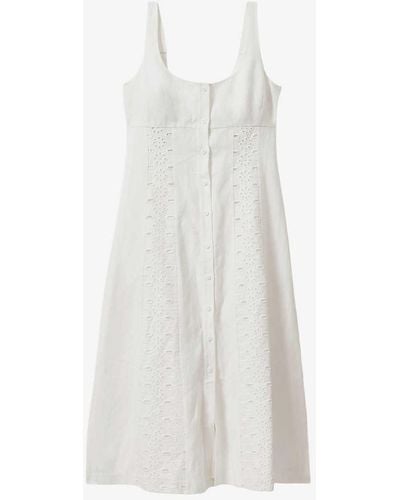 Reiss Clarice Broderie Linen Midi Dress - White