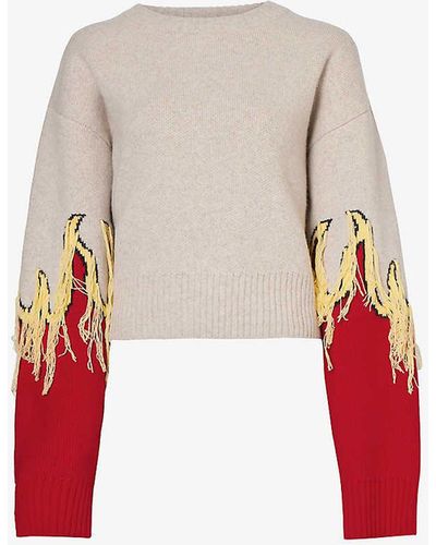 Wynn Hamlyn Flame Tassel-trim Wool-knit Jumper - Red