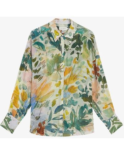 Ted Baker Piccola Floral-print Relaxed-fit Woven Shirt - Green