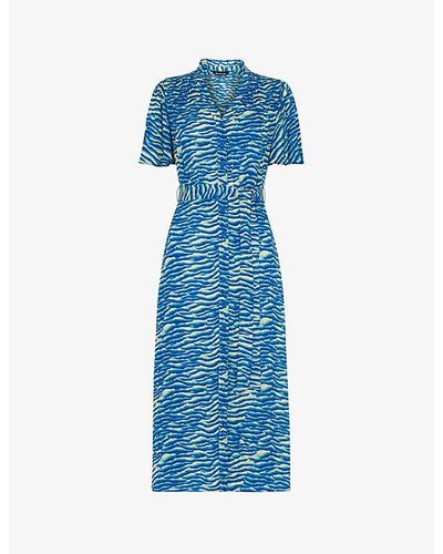Whistles Seafoam Graphic-print Woven Midi Dress - Blue