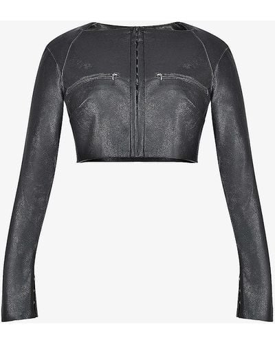 House Of Cb Lone Zip-embellished Cropped Faux-leather Top - Black