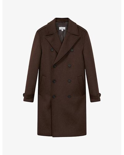 Reiss Claim Double-breasted Wool-blend Coat - Brown