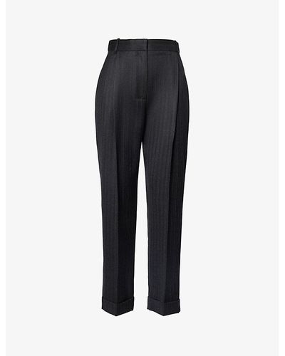 Alexander McQueen Pleated Pressed-crease Tapered-leg Mid-rise Wool Pants - Blue