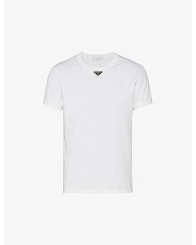Prada Logo-plaque Crewneck Slim-fit Cotton T-shirt - White