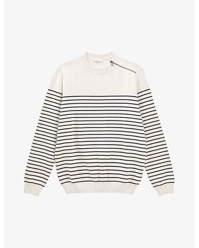 IKKS Stripe-print Regular-fit Cotton Sweater X - White