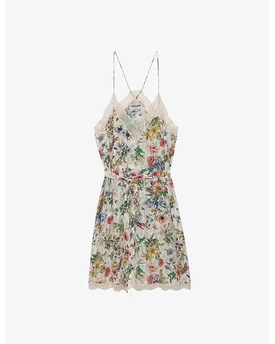 Zadig & Voltaire Ristyz Floral-print Lace-embroidered Silk Mini Dress - Multicolor