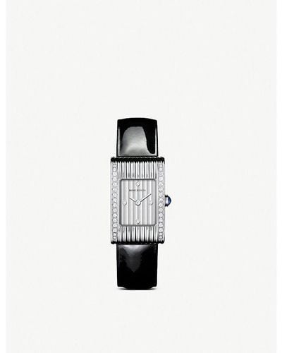 Boucheron Wa030505 Reflet Stainless-steel, Diamond And Leather Quartz Watch - Black