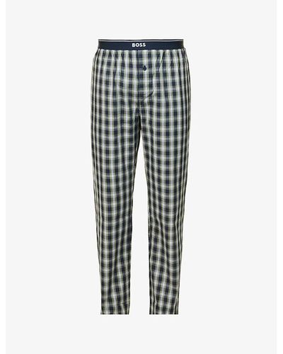 BOSS Urban Branded-waistband Check-pattern Cotton-poplin Pajama Bottoms - Gray