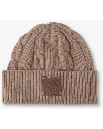 Mulberry Softie Brand-patch Wool-knit Beanie Hat - Brown