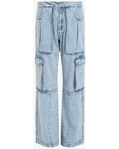 AllSaints Echo Cargo Wide-leg Mid-rise Organic-cotton Jeans - Blue