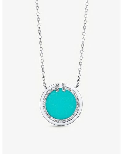 Tiffany & Co. Tiffany T Circle 18ct White-, Turquoise And 0.05ct Diamond Pendant Necklace