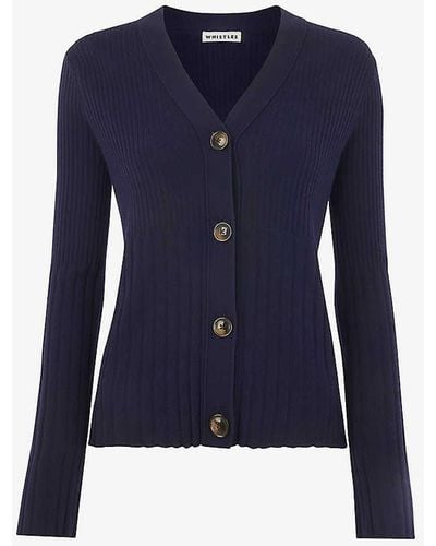 Whistles Button-down Long-sleeve Ribbed Knitted Cardigan - Blue