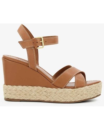 Dune Kind Cross-strap Leather Wedge Sandals - Brown