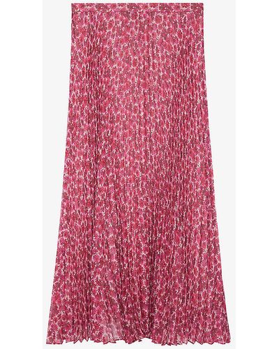The Kooples Floral-pattern Pleated Midi Skirt - Pink
