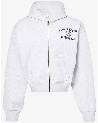 Sporty & Rich Varsity Logo-print Cotton-jersey Hoody X - White