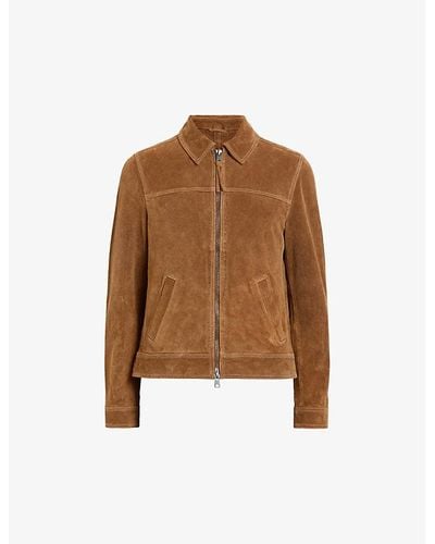 AllSaints Marques Panelled Regular-fit Suede Jacket X - Brown