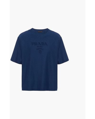Prada Brand-embossed Oversized-fit Cotton-jersey T-shirt Xx - Blue